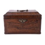 A walnut and feather banded tea caddy