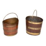 Two mahogany and brass bound buckets or tea kettle stands
