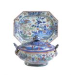 A Chinese 'clobbered' tureen and unmatched cover