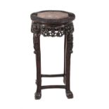 A Chinese hardwood and marble inlaid jardinière stand