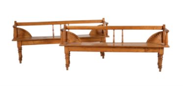 A pair of Victorian oak and chestnut hall benches