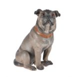 An Austrian cold painted terracotta model of a seated pug