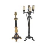 A French or Italian patinated bronze four light candelabrum in Pompeian Revival taste