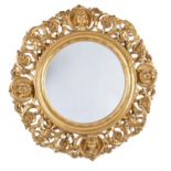 A pair of Italian carved giltwood circular wall mirrors