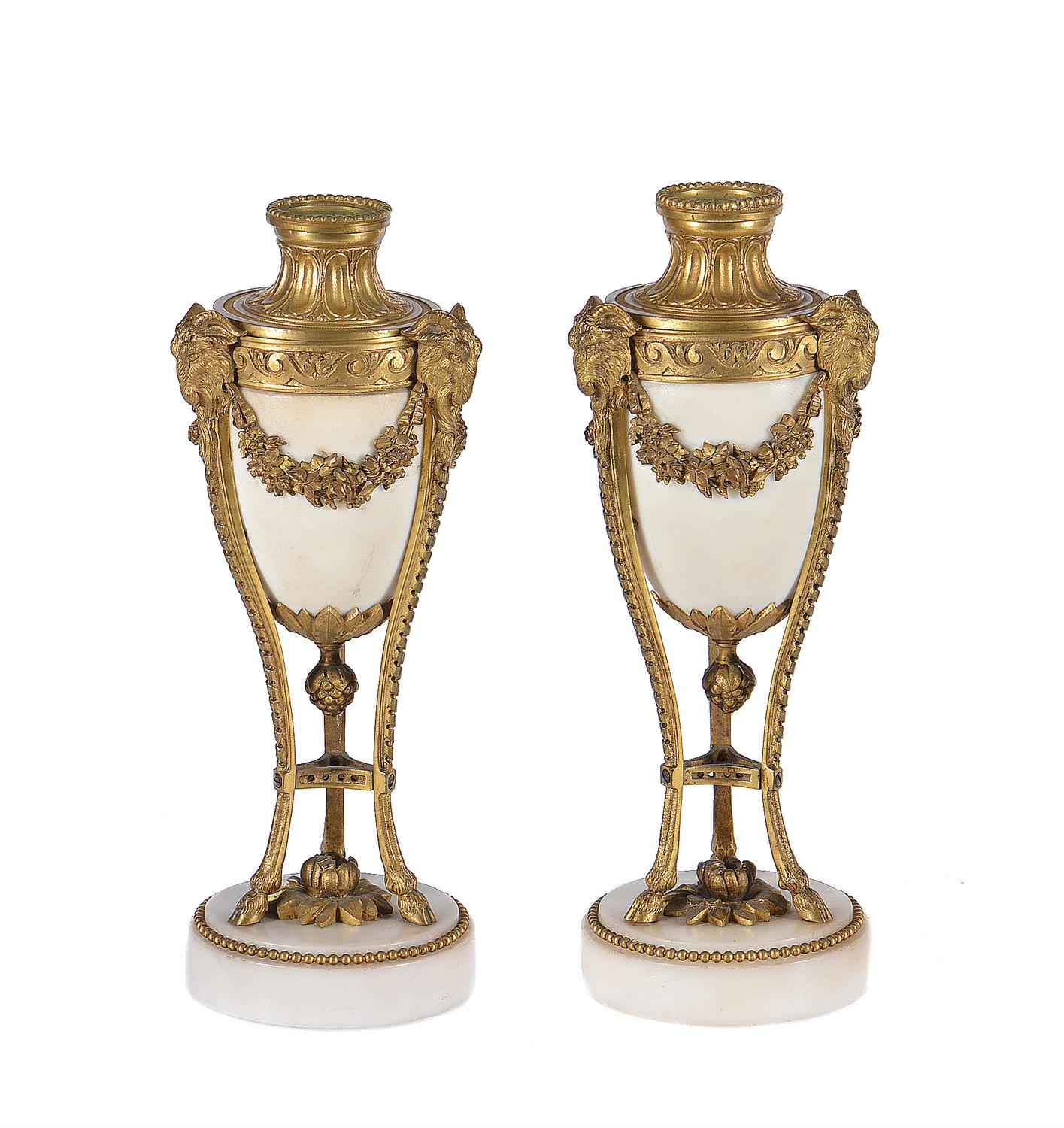 A pair of gilt-bronze and white marble mounted cassolettes in Louis XVI style - Image 2 of 2