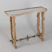 A limed soft wood and mirror inset side table in manner of Lorimer