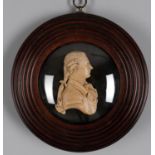 A wax profile portrait medallion of a gentleman