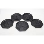 Set of five Russian black painted composition commemorative plaques