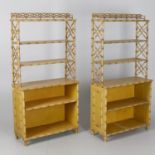 A pair of faux bamboo effect open bookcases