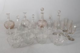 A collection of glassware including decanters