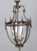 A 20th century brass and glass hanging lantern