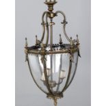 A 20th century brass and glass hanging lantern