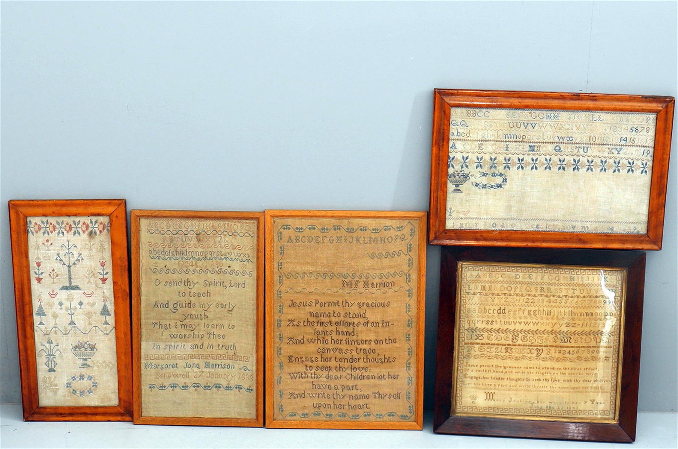 Y Five early 19th century samplers