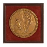 A set of three framed gilt bronze Bacchic relief roundels after Claude Michel