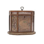 A fine George III paper-scroll work, mica, satinwood veneered and glazed tea caddy, circa 1790