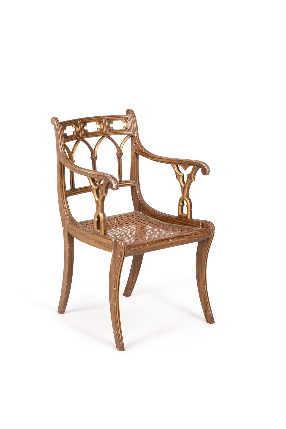 A Regency gothic revival simulated rosewood and parcel gilt armchair - Image 2 of 3