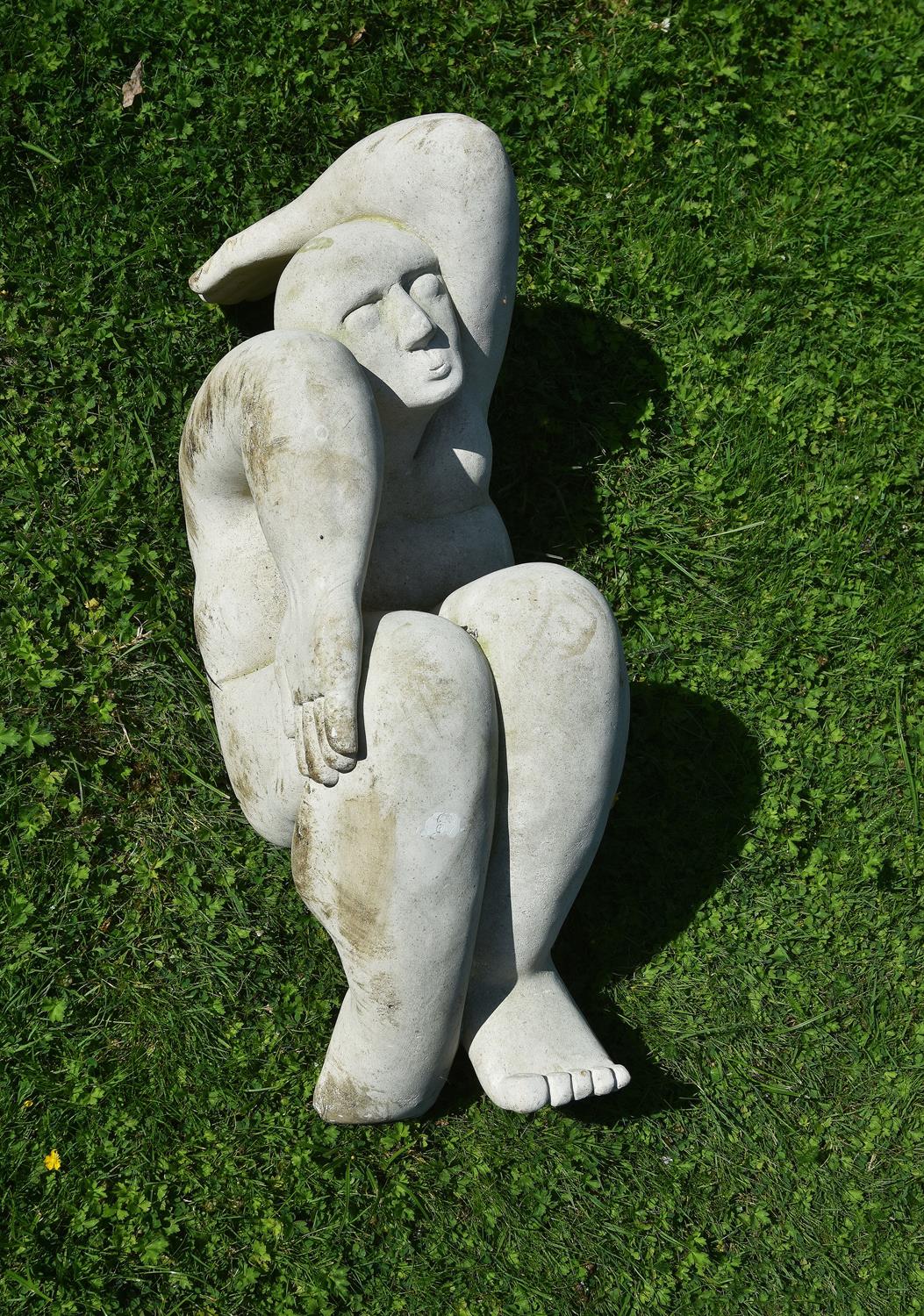 Attributed to Patrick Barker MRSS, a sculpted limestone model of a crouching man - Image 2 of 3