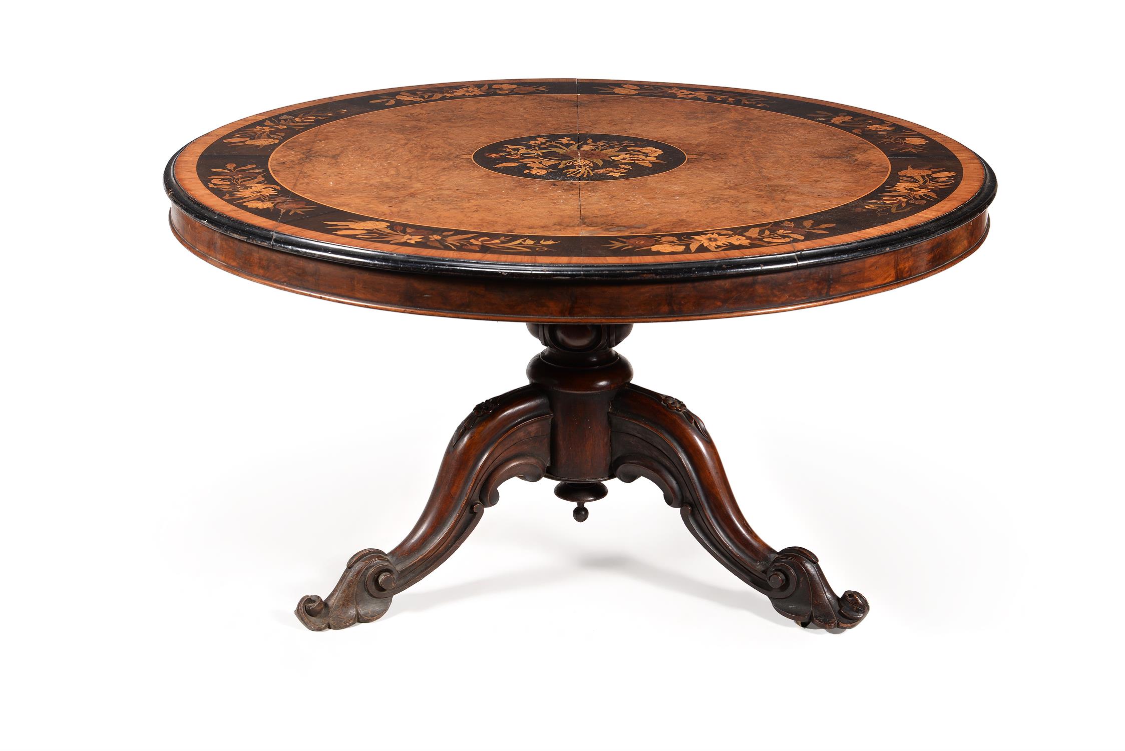 A Victorian burr walnut and marquetry circular centre table - Image 2 of 2