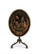 A Regency black lacquered and gilt Chinoiserie tripod table, circa 1820