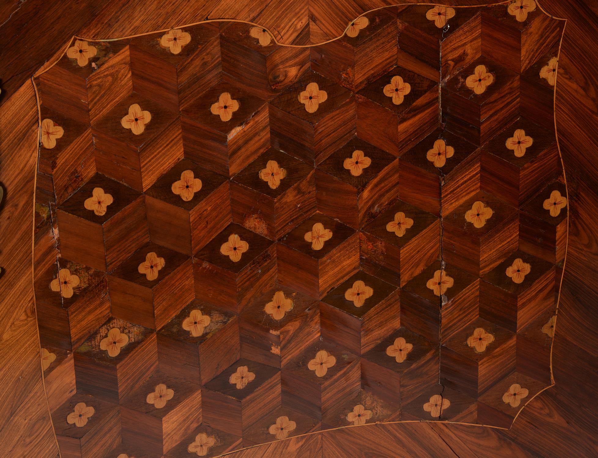 A Louis XV tulipwood, specimen marquetry and parquetry serpentine commode, stamped * A LAPIE - Image 7 of 9