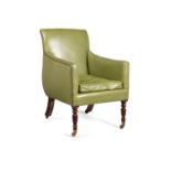 A Regency mahogany and green leather upholstered library armchair, circa 1815