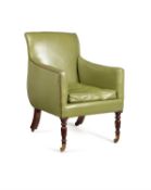 A Regency mahogany and green leather upholstered library armchair, circa 1815