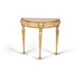 A cream painted and parcel gilt semi elliptical console table, late 18th century