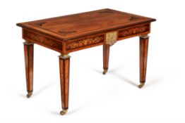 Y A Victorian amboyna, marquetry and gilt metal mounted centre table, in the manner of Gillow & Co.