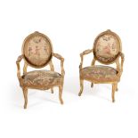 A set of six giltwood and tapestry upholstered chairs