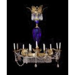 A substantial Baltic cobalt and clear glass and gilt bronze mounted twelve light chandelier in Neocl