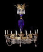 A substantial Baltic cobalt and clear glass and gilt bronze mounted twelve light chandelier in Neocl