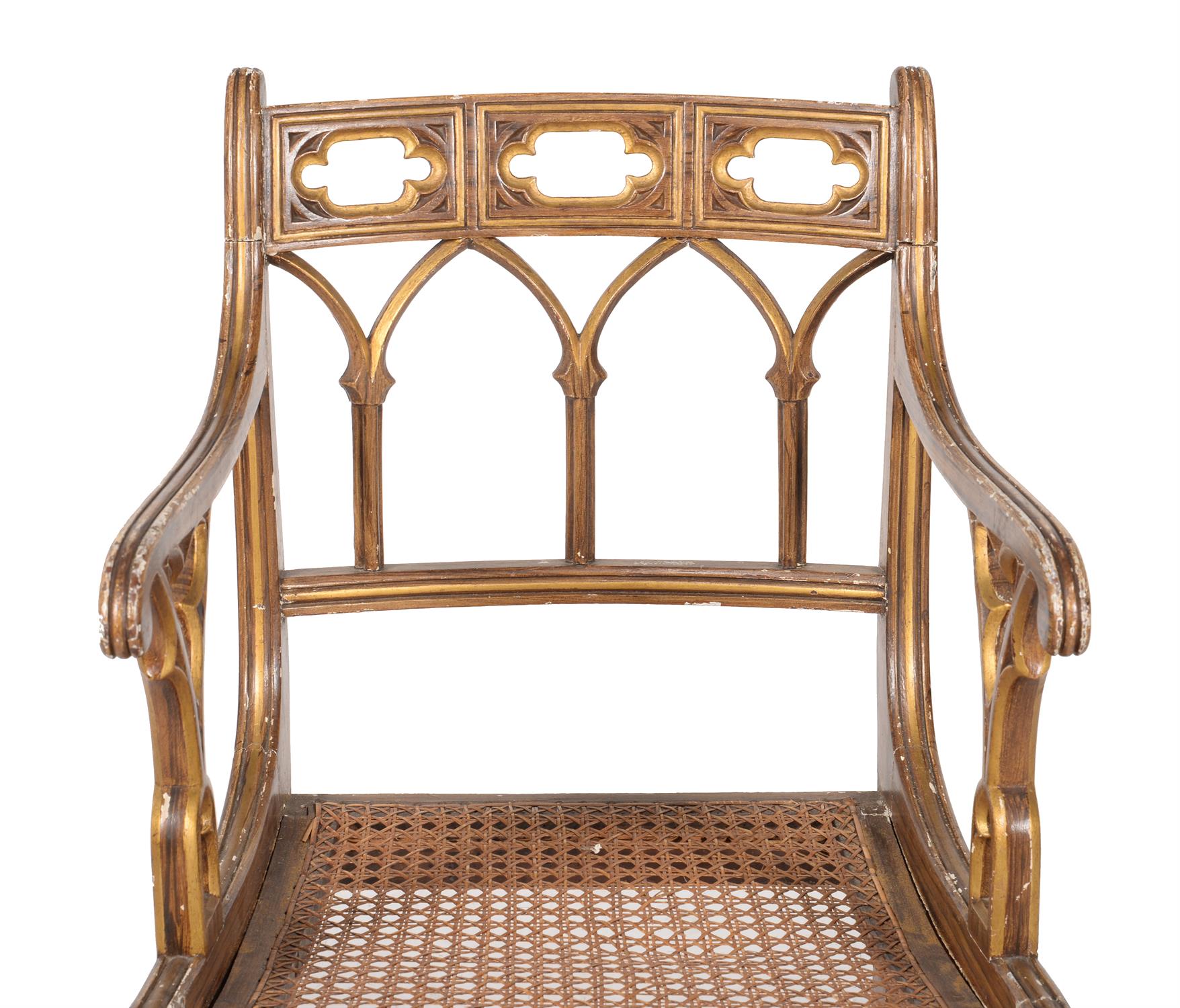 A Regency gothic revival simulated rosewood and parcel gilt armchair - Image 3 of 3