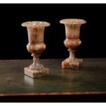A pair of Derbyshire fluorspar campana urns