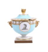A Worcester (Barr, Flight & Barr) pale-blue ground and gilt crested cream tureen and cover