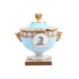 A Worcester (Barr, Flight & Barr) pale-blue ground and gilt crested cream tureen and cover