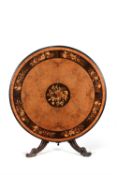 A Victorian burr walnut and marquetry circular centre table