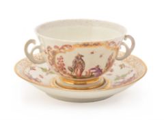 A Meissen chinoiserie two-handled ecuelle and stand