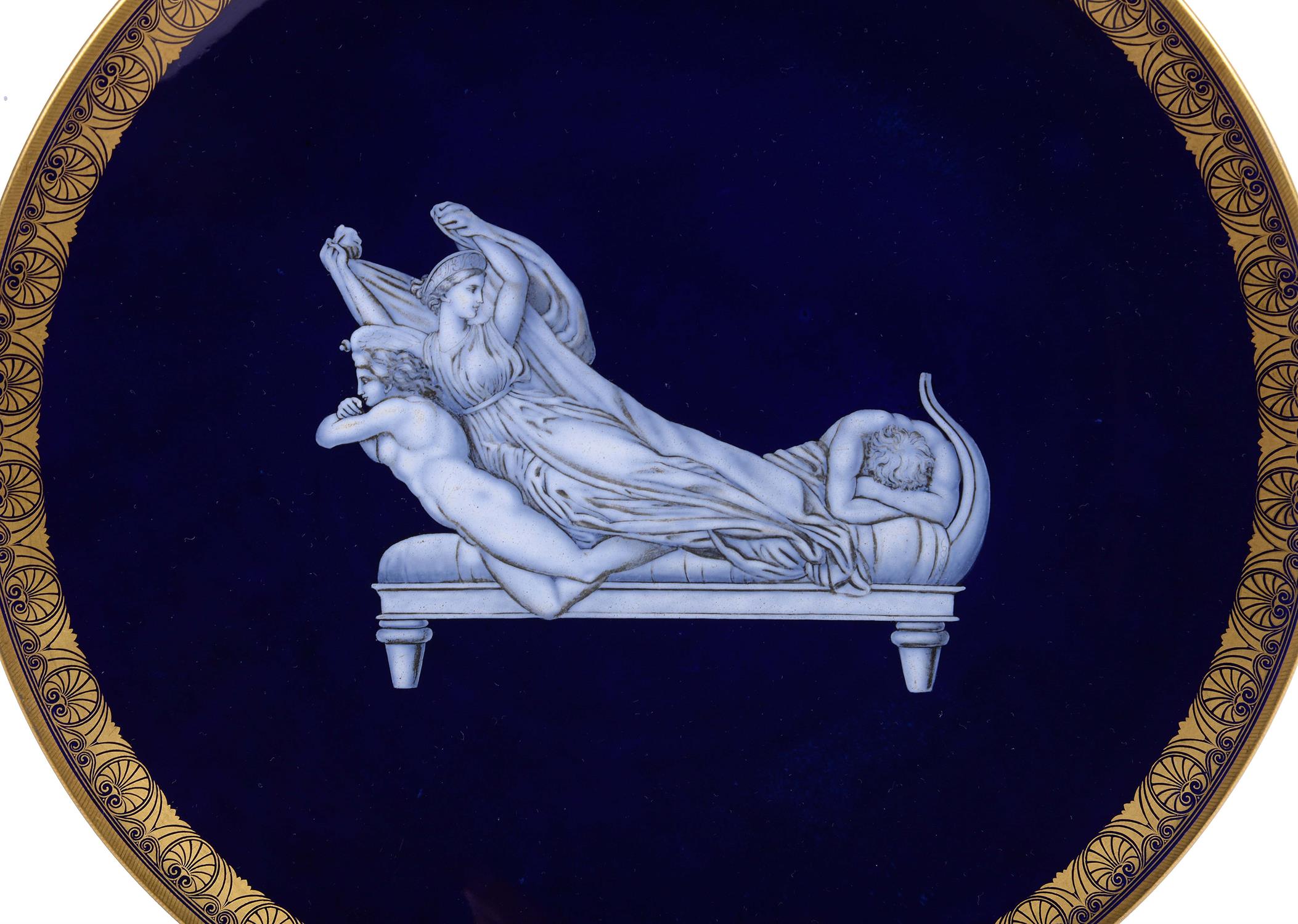 A Worcester Royal Porcelain Works Greek 'Limoges Enamel' blue-ground plate - Image 2 of 2