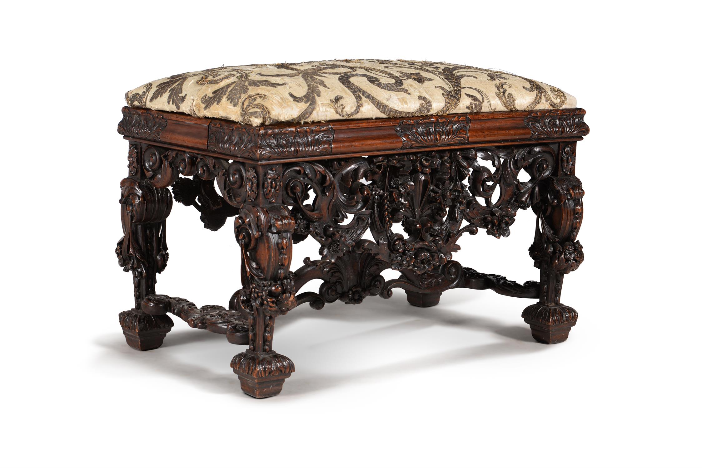 A carved walnut stool, in late 17th century style, in the manner of designs by Daniel Marot - Image 2 of 5