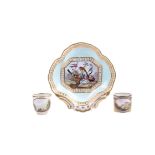 A Derby pale-blue ground and gilt quatrefoil dish