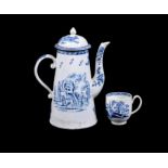 A Derby blue and white printed coffee pot and domed cover