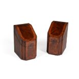 A pair of George III mahogany and satinwood banded knife boxes, circa 1790