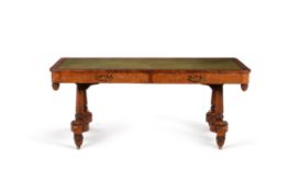 A Regency burr oak and ebony library table, in the manner of George Bullock, circa 1815