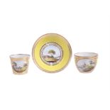 An English porcelain yellow-ground 'Bute' shaped trio of W(***) factory type