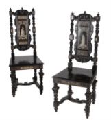 Y A matched set of twelve Milanese ebony , ebonised and ivory marquetry chairs, in 17th century styl