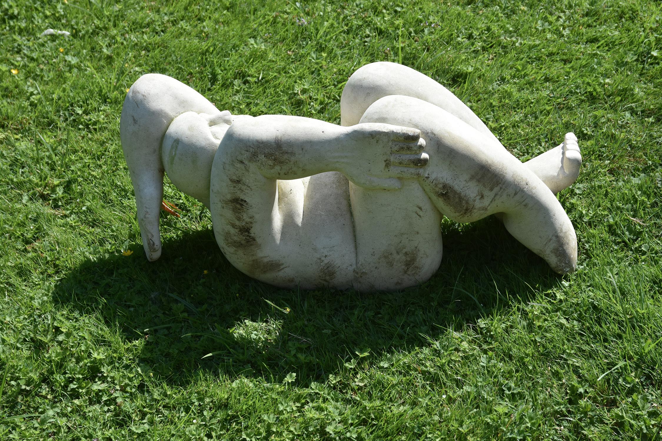 Attributed to Patrick Barker MRSS, a sculpted limestone model of a crouching man - Image 3 of 3