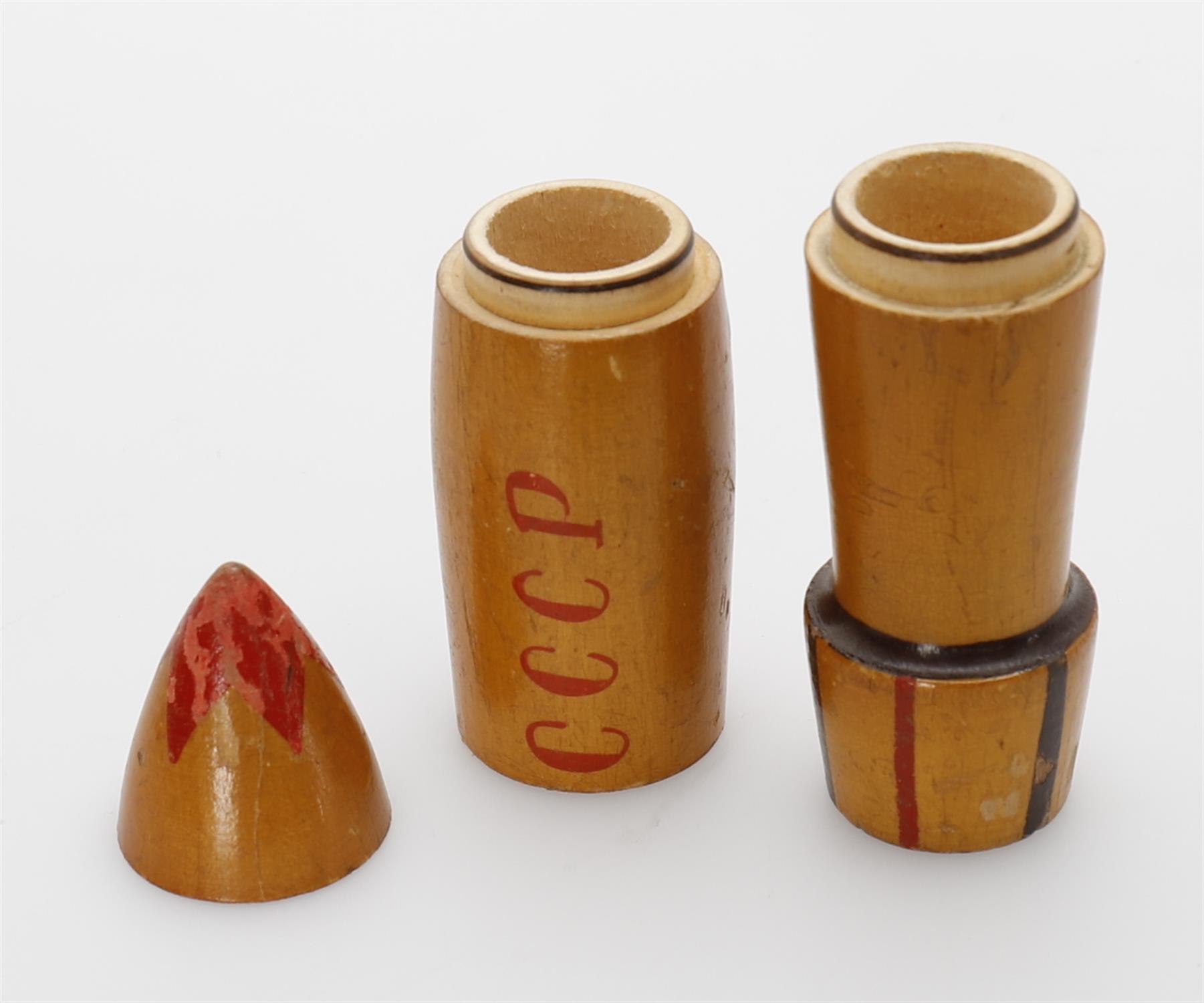 An early 1960s Soviet painted wooden space rocket matryoshka toy - Image 5 of 6