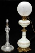 A late 19th century silver plate mounted cut glass lamp base