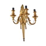 A French gilt bronze three light wall applique and another