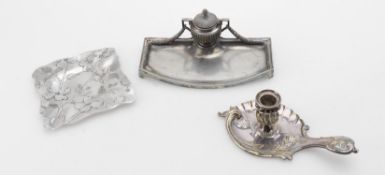 Metalware including a Christofle silver plated chamberstick